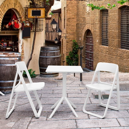 Luxury Commercial Living 3 Piece White Outdoor Patio Folding Bistro Set 32.25"