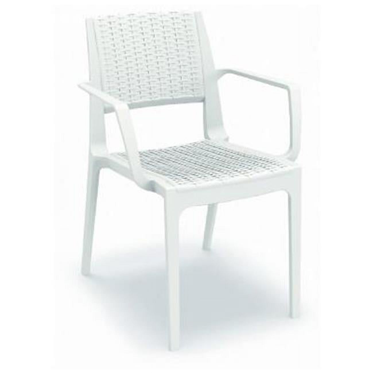 Luxury Commercial Living 32" White Outdoor Patio Wickerlook Dining Arm Chair - image 1 of 9