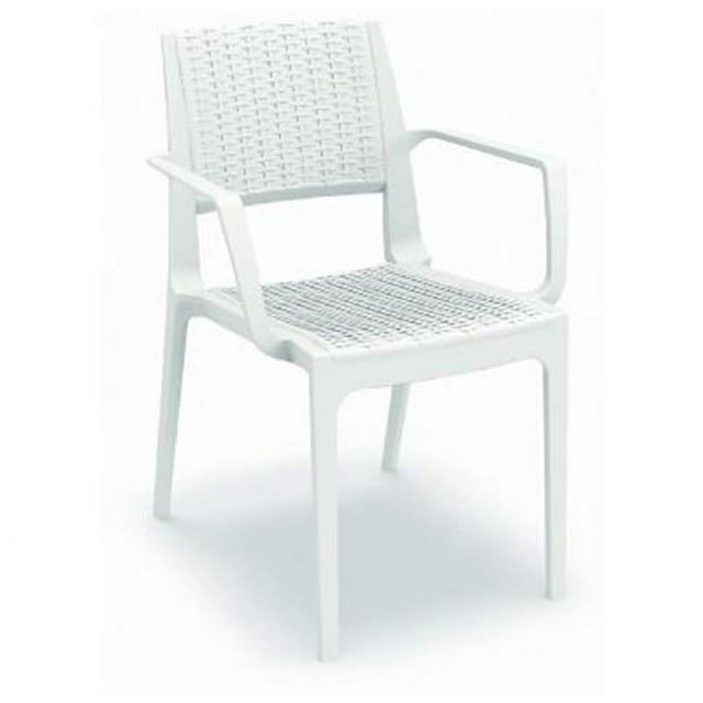 Luxury Commercial Living 32" White Outdoor Patio Wickerlook Dining Arm Chair