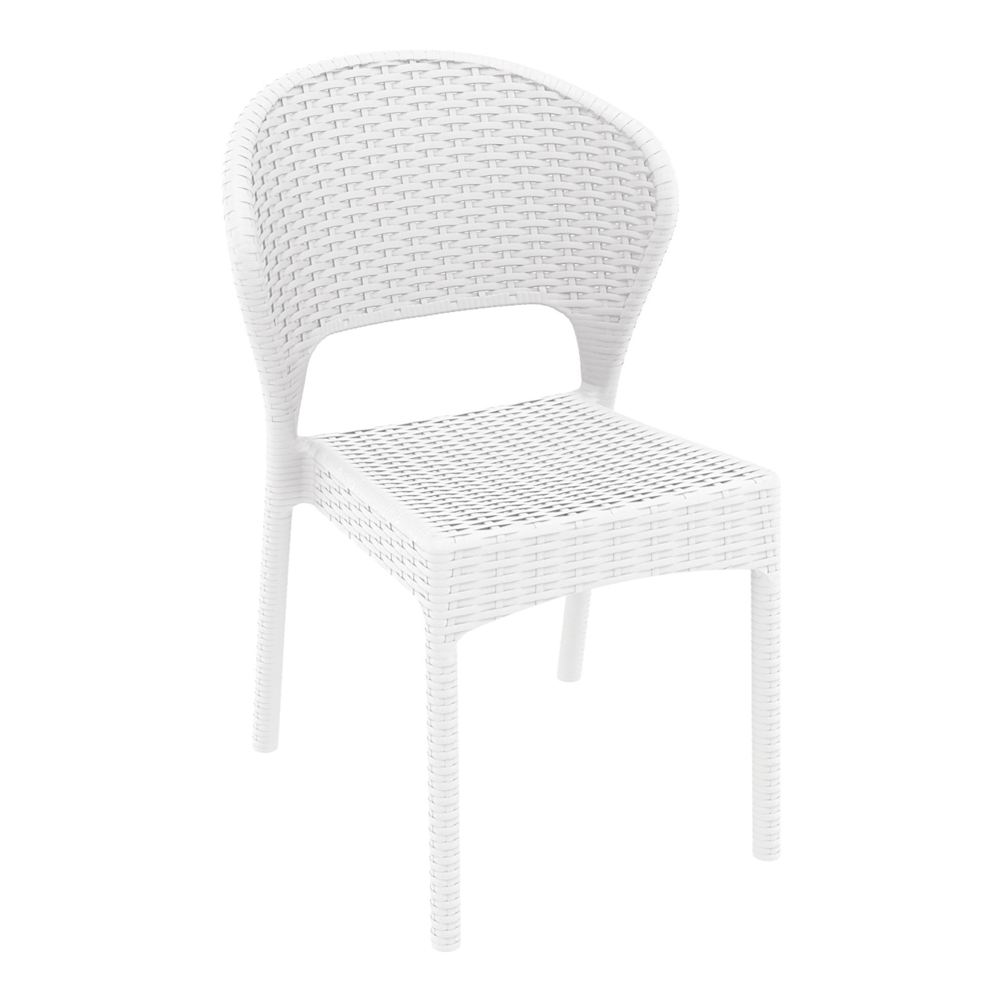 White Wickerlook Armless Outdoor Dining Chair, 32" High