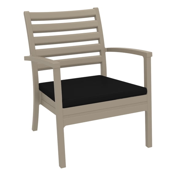 Luxury Commercial Living 35" Taupe Outdoor Patio Club Armchair with Black Sunbrella Cushion - Extra