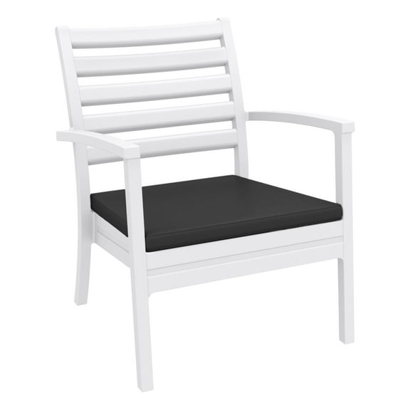 Luxury Commercial Living 35" White Outdoor Patio Club Armchair with Charcoal Sunbrella Cushion -