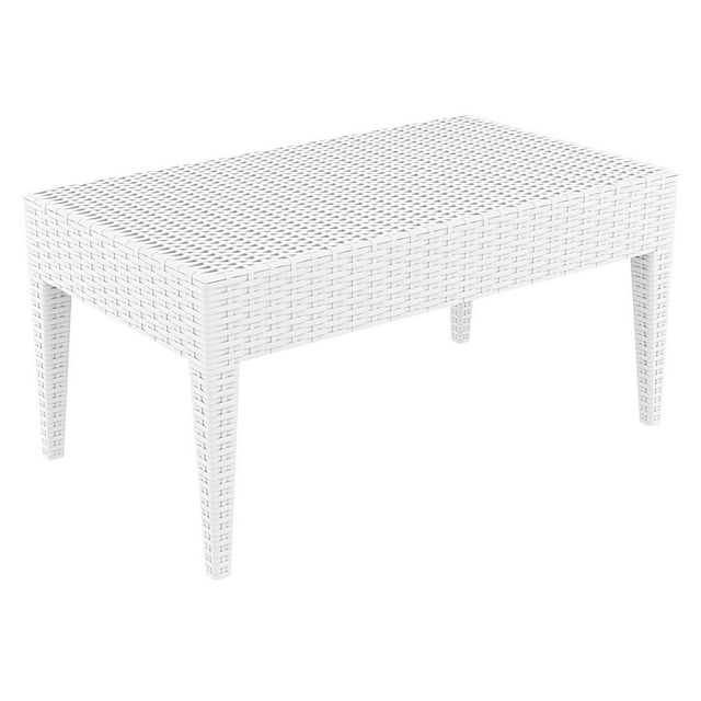 Luxury Commercial Living 36" White Outdoor Patio Wickerlook Rectangular Coffee Table