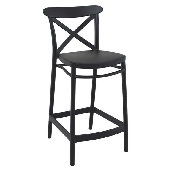 Luxury Commercial Living 37.75" Black Solid X Accented Outdoor Patio Counter Stool