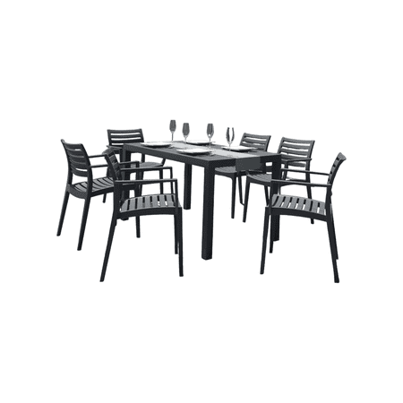 Luxury Commercial Living 7-Piece Dark Gray Rectangle Patio Dining Set with Arm Chairs 55"