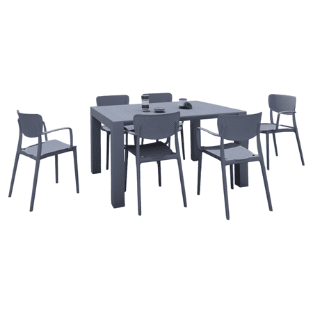 Luxury Commercial Living 7-Piece Gray Patio Dining Set with Extension Table 55"