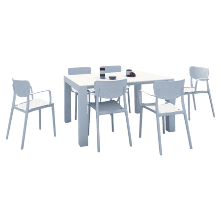 Luxury Commercial Living 7-Piece White Patio Dining Set with Extension Table 55"
