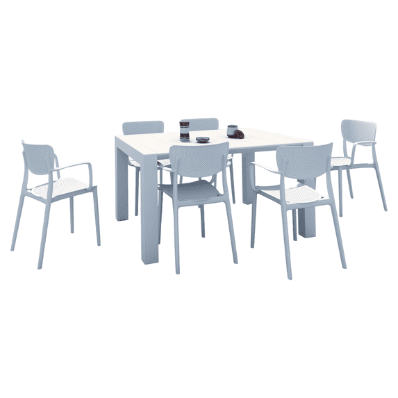 Luxury Commercial Living 7-Piece White Patio Dining Set with Extension Table 55"