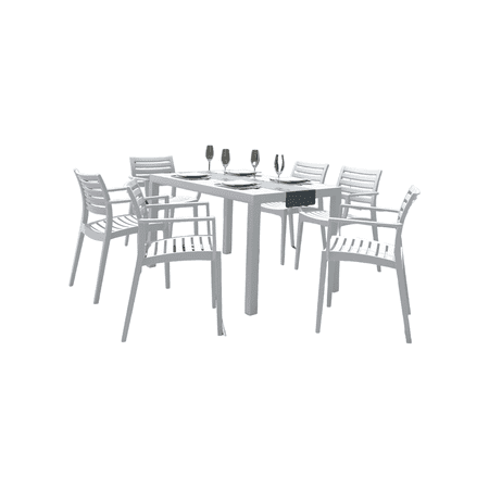 Luxury Commercial Living 7-Piece White Rectangle Patio Dining Set with Arm Chairs 55"