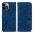 thumbnail image 1 of Luxury Compatible For iPhone 13 Pro Max Cute Pattern Embossed PU Leather Flip Wallet Case with Wrist Strap,Shockproof Flexible Stand and 360 Protection Cover.For iPhone 13 Pro Max,Blue, 1 of 7