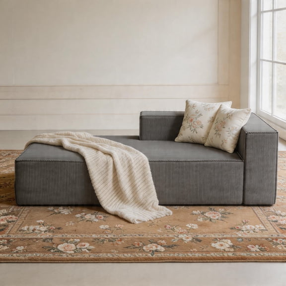 Luxury Compression Module Couch,Chenille,Thick Seat,Soft Sectional Sofa for Living Room(Gray,Lounge Sofa)