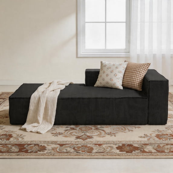 Luxury Compression Module Couch,Chenille,Thick Seat,Soft Sectional Sofa for Living Room(BLack,Lounge Sofa)