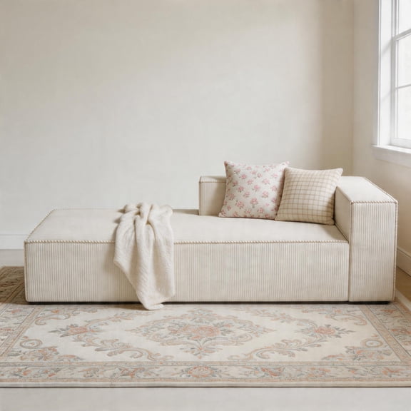Luxury Compression Module Couch,Chenille,Thick Seat,Soft Sectional Sofa for Living Room(Beige,Lounge Sofa)