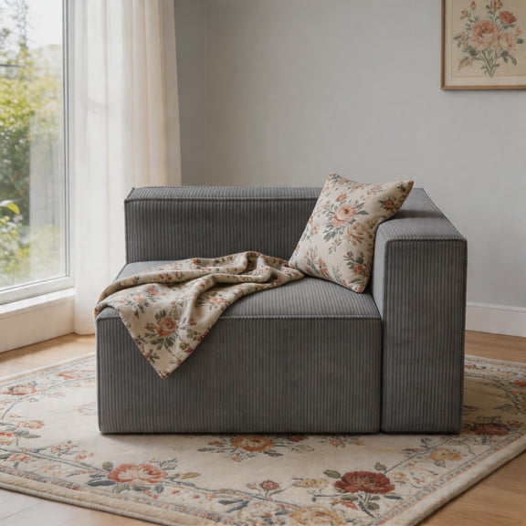 Luxury Compression Module Couch,Chenille,Thick Seat,Soft Sectional Sofa for Living Room(Gray,Right Armrest)