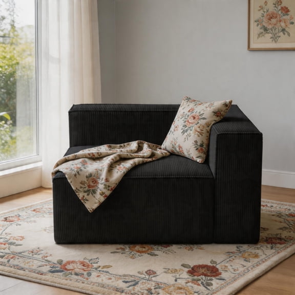 Luxury Compression Module Couch,Chenille,Thick Seat,Soft Sectional Sofa for Living Room(Black,Right Armrest)