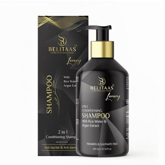 Belitaas Luxury Conditioning Shampoo with Rice Water & Argan Extract (300ml/10.14 fl oz) – Anti-Dandruff & Anti-Hairfall Treatment