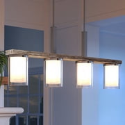 Luxury Contemporary Indoor Chandelier, 14.75H x 4.875W, with Transitional Style Elements, Nautical Design, Brushed Nickel Finish and Clear & Etched White, UHP3220