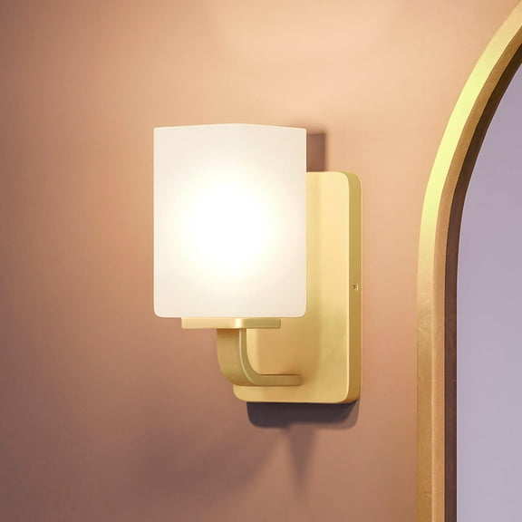 Luxury Contemporary Wall Sconce, 8.5H x 4.75W, with Modern Farmhouse Style, Satin Gold, UHP4324 by Urban Ambiance