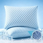 Cooling Shredded Memory Foam Bed Pillows, Set of 2, Adjustable Firm for Hot Sleepers with Washable Cover