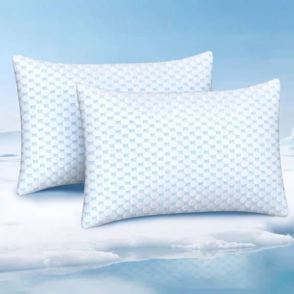 Luxury Cooling Shredded Memory Foam Pillows Set of 2 Standard Size for Sleeping, Adjustable Memory Foam Bed Pillows 2 Pack with Removable Washable Cover for Side Back Stomach Sleeper