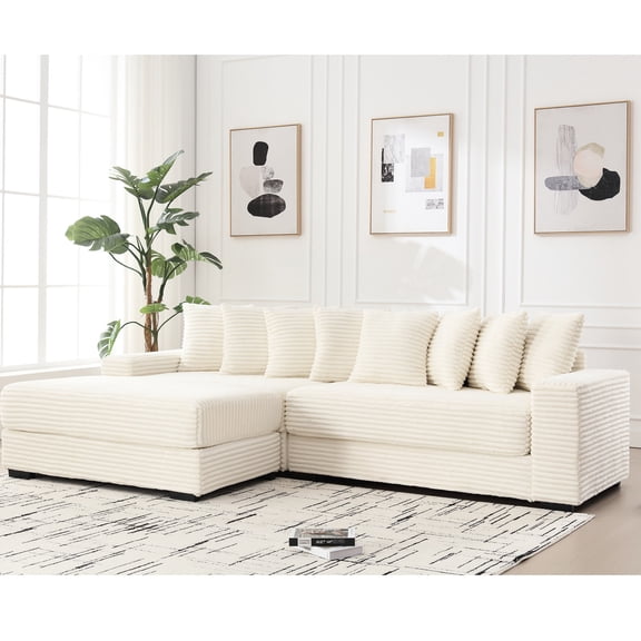 Luxury Corduroy Sectional Sofa with Eight Pillows / Ensures Tactile Pleasure