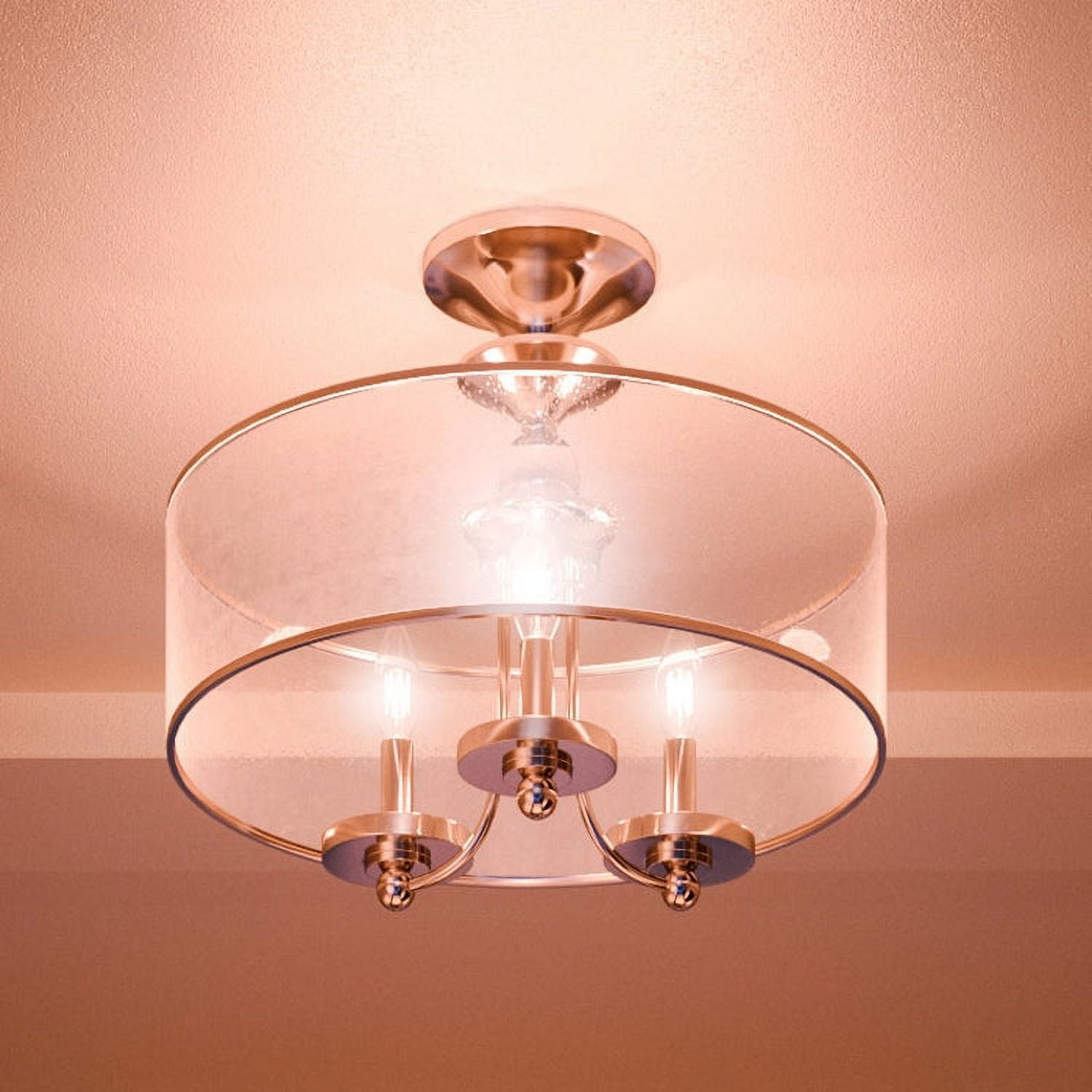 Luxury Cosmopolitan Indoor Ceiling Light, 14''H x 18''W, with Traditional Style Elements, Provincial Design, Polished Nickel Finish and mylar, UHP2920