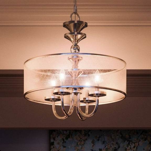 Luxury Cosmopolitan Indoor Chandelier, 20''H x 22''W, with Traditional Style Elements, Provincial Design, Polished Nickel Finish and mylar, UHP2922