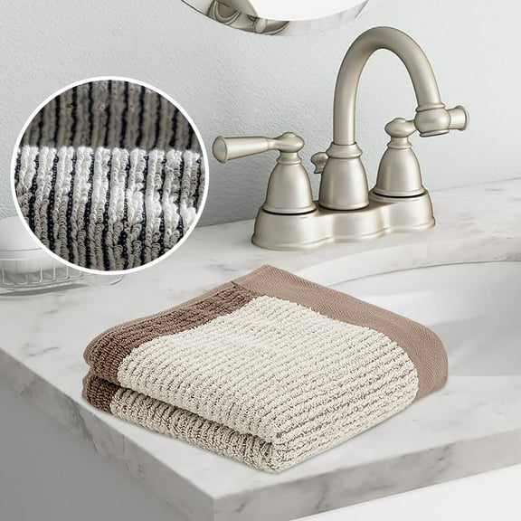 Luxury Cotton Bath Towel Set - 14x28 Inch 100% Cotton Ultra Absorbent for Spa/Gym/Home, Navy Blue Border (Machine Washable, Fade-Resistant) Brown