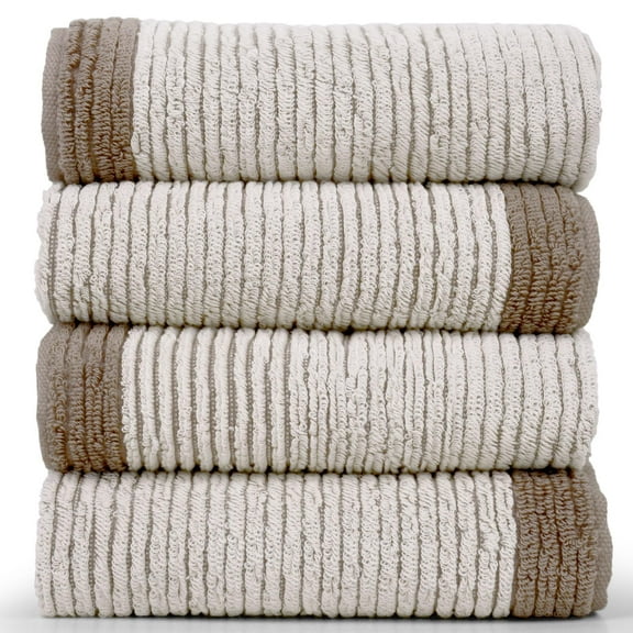 Luxury Cotton Hand Towels Set of 4, Jacquard Weave Bathroom Towels 28x14 Inches - Ultra Absorbent Quick-Dry Face Towels (Light Brown)