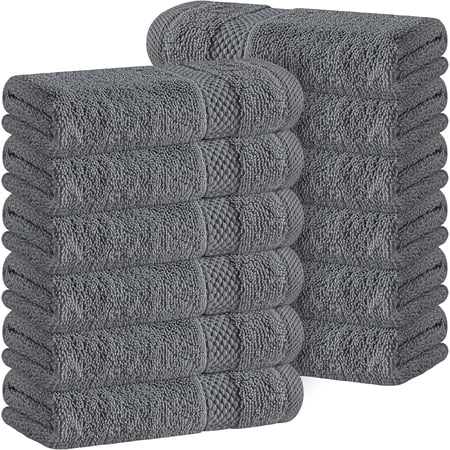 Luxury Cotton Washcloths 13x13 Inch - 650 GSM Turkish Cotton | Hotel, Spa, Bathroom Face Towel | 12 Pack, Dark Gray