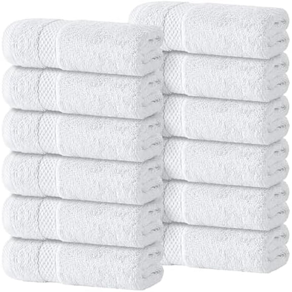 Luxury Cotton Washcloths 13x13 Inch - 650 GSM Turkish Cotton | Hotel, Spa, Bathroom Face Towel | 12 Pack