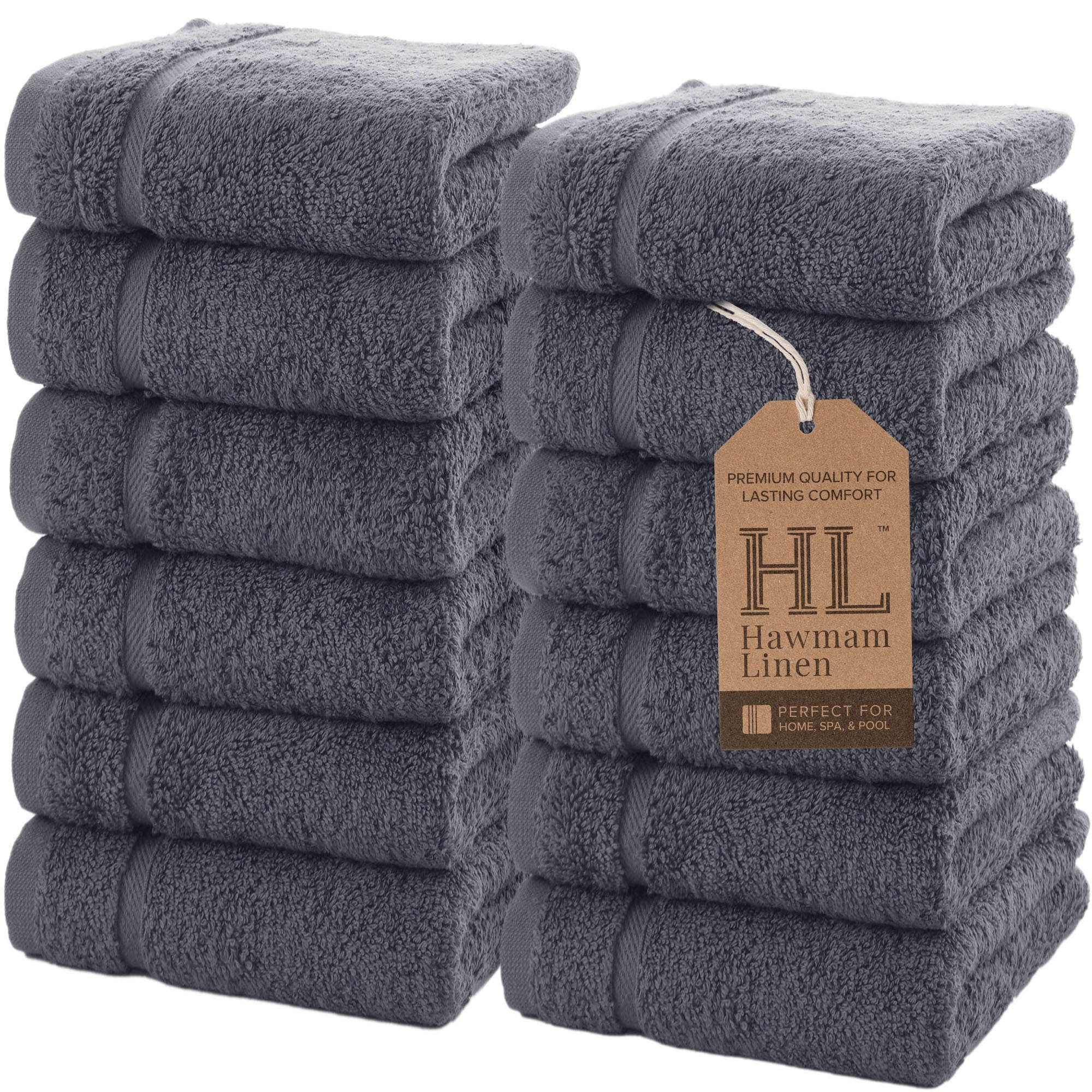 12 Ct. [Grey] Luxury Cotton Washcloths