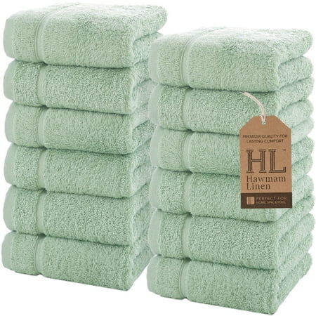 Luxury Cotton Washcloths 13x13 Inch - Large Hotel Spa Bathroom Face Towel | 12 Pack | Light Green