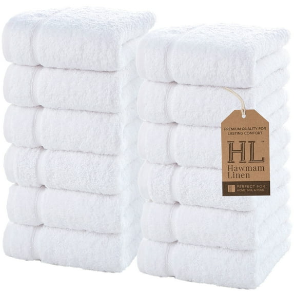 Luxury Cotton Washcloths 13x13 Inch - Large Hotel Spa Bathroom Face Towel | 12 Pack | White