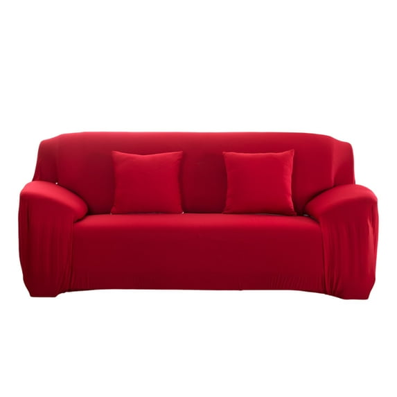 Luxury Couch Cover, Elastic Solid Color Sofa Slipcover for 3 Cushion Couch, Durable and Practical Furniture Protector for Kids, Pet (Red)