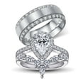 thumbnail image 1 of Luxury Couple Rings White Gold Plated 925 Sterling Silver Ring Pear 1CT AAAAA CZ Women Wedding Ring Sets Men Titanium Steel Ring, 1 of 6