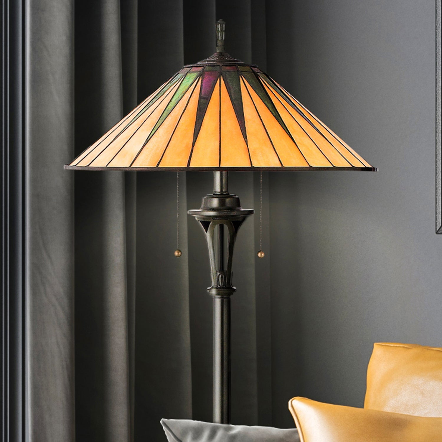 Polished Small head Lumina フランス アンティーク Luxury Craftsman Tiffany Floor Lamp, Large Size: 62''H x