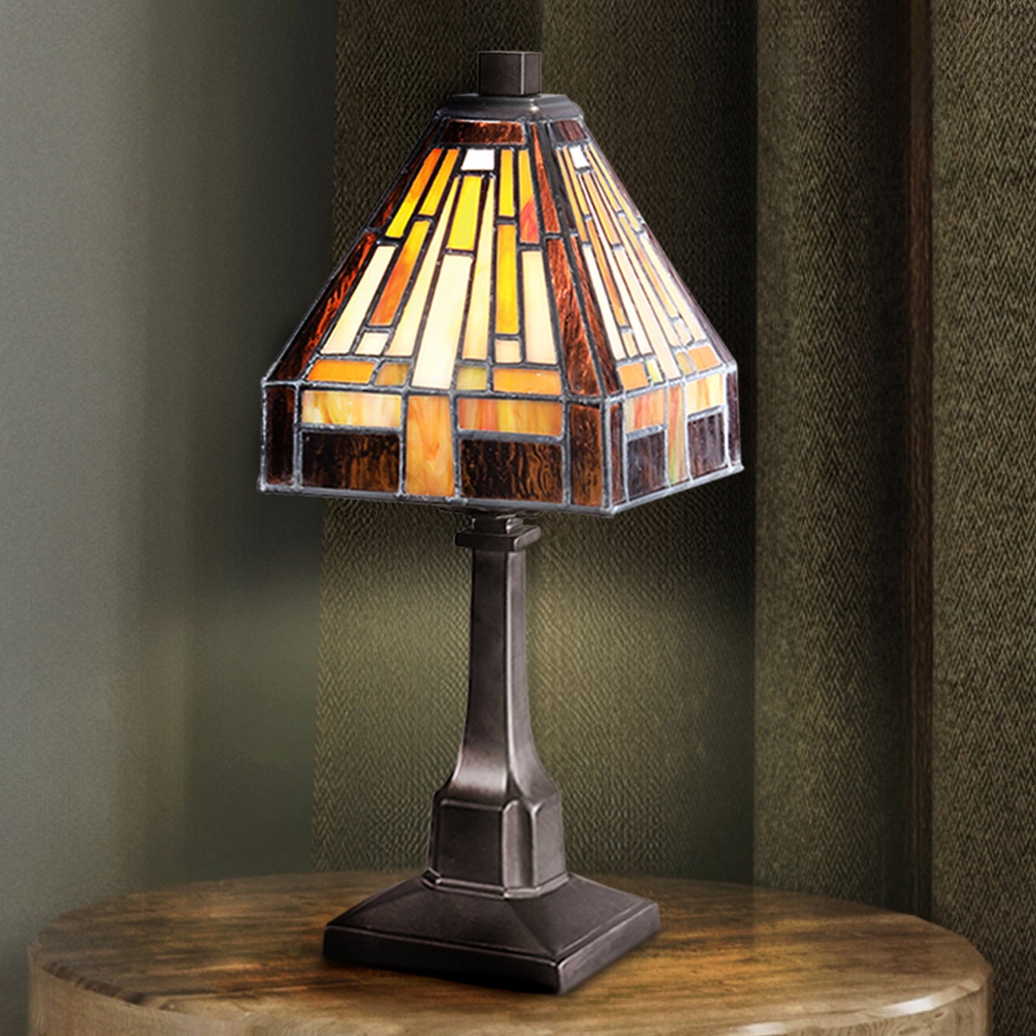 Large Bronze Stained Glass Mission Style Table Lamp