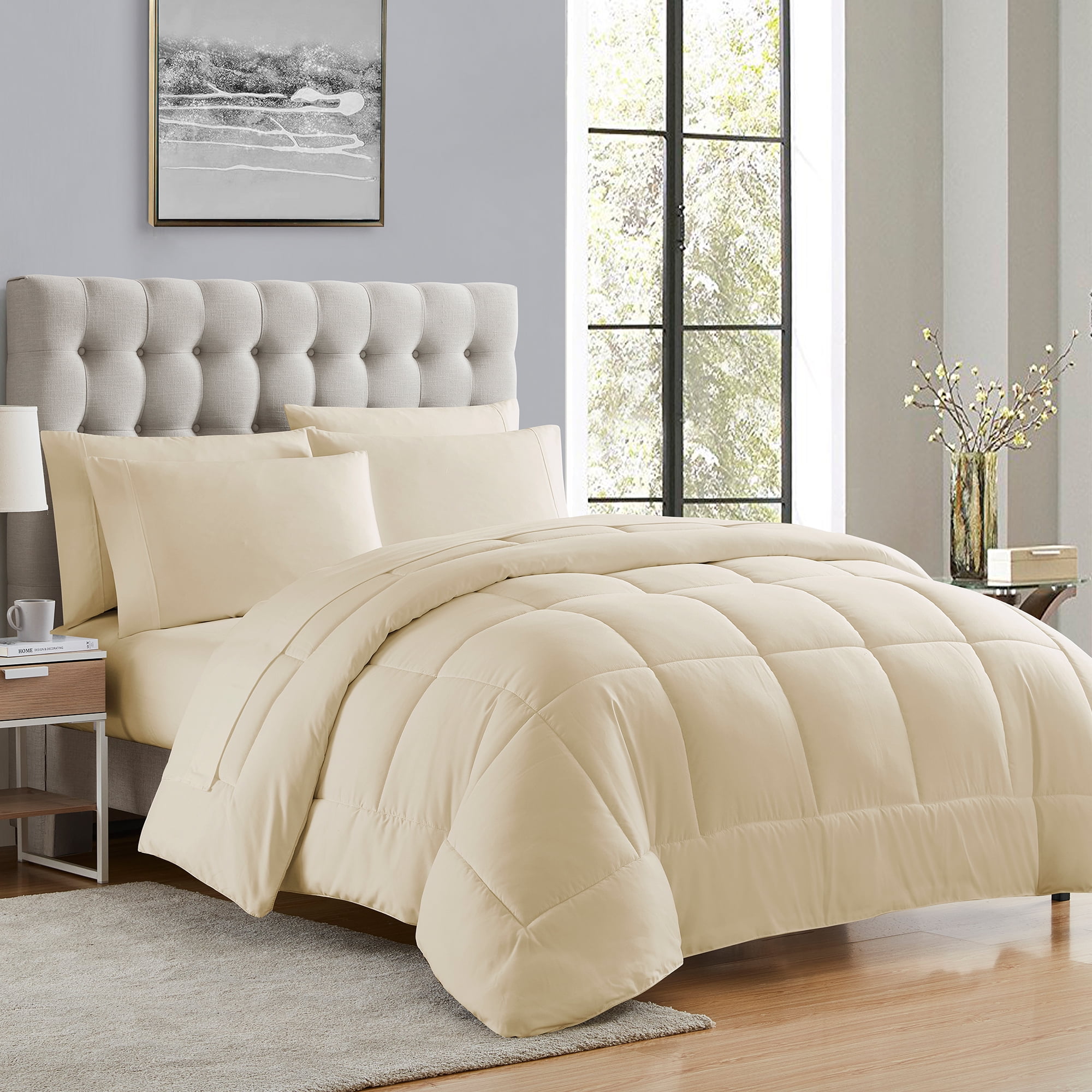 Cream Full Microfiber Down Alternative Bed-in-a-Bag Set