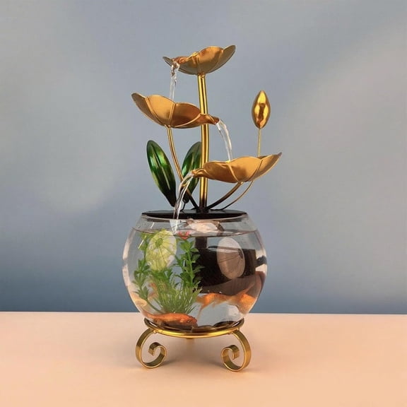 Luxury Creative Lotus Fishbowl Ornament, Decorative Indoor Water Fountain with Leaves and Flowing Water Feature for Home, Office Desk, Patio, Or Garden Décor(Lotus)