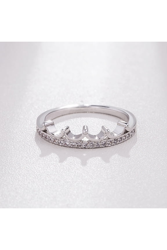 Luxury Crown Ring: Sparkling Diamond Inlay, Adjustable Electroplated White Copper Band for Women, Meteorite Design