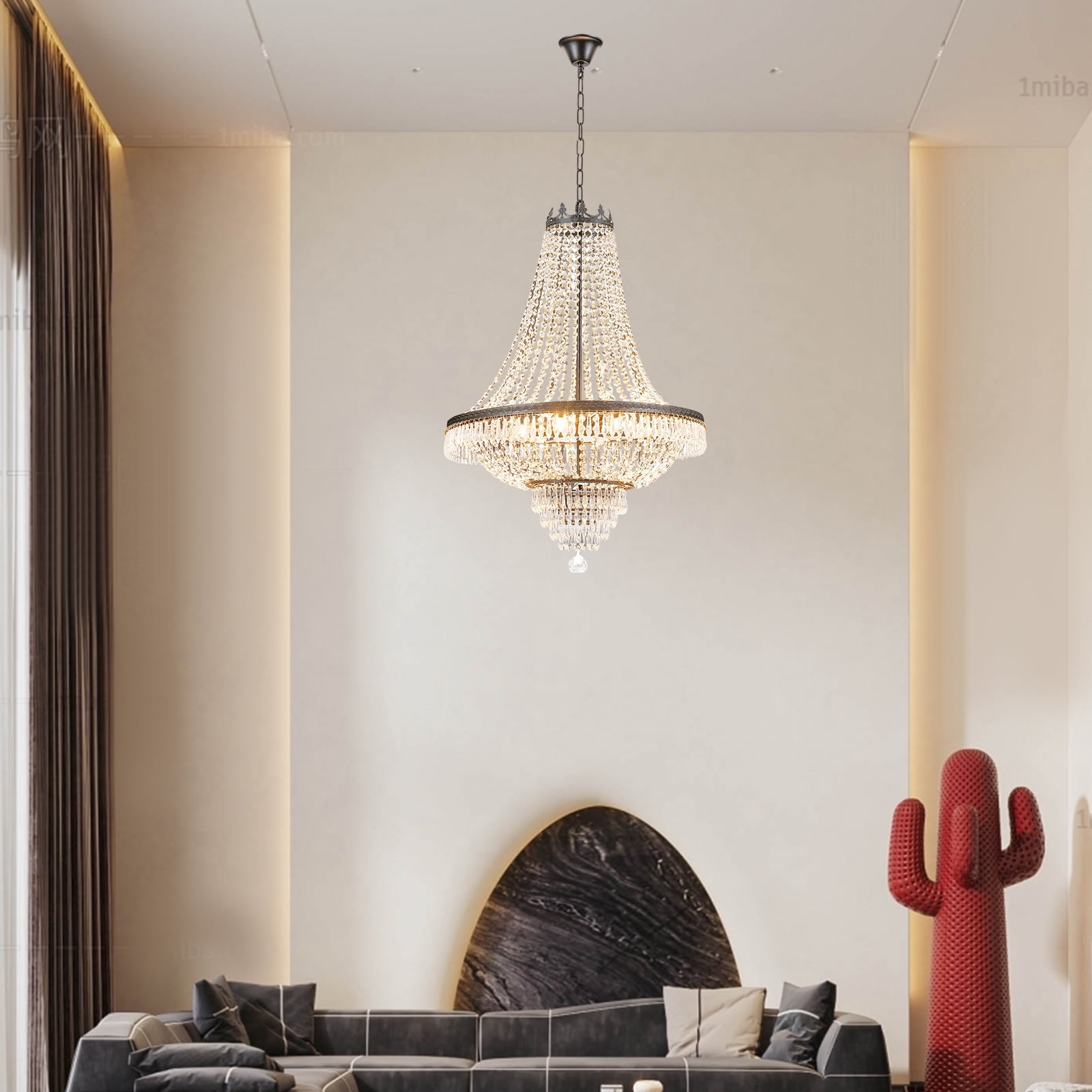 Luxury Crystal Chandelier with Adjustable Hanging Chain – 9-Light E12 Fixture for Living Room, Bedroom, Dining, and More – Modern Design, Clear Crystal Pendants, 161-323 sq ft Illumination
