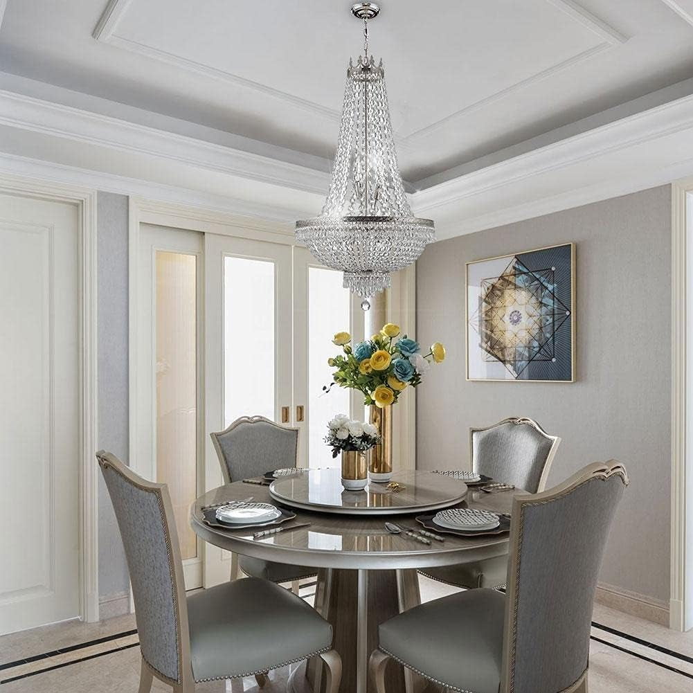 Luxury Crystal Chandelier, French Empire Crystal Ceiling Chandelier LED Hanging Lighting Home Decor Lamp for Living Room Bedroom Foyer