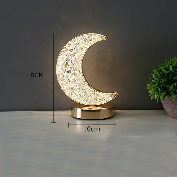 Luxury Crystal Table Lamp with Metal Base – Star/Moon/Square/Shape Options, USB Powered Decorative Night Light for Bedroom