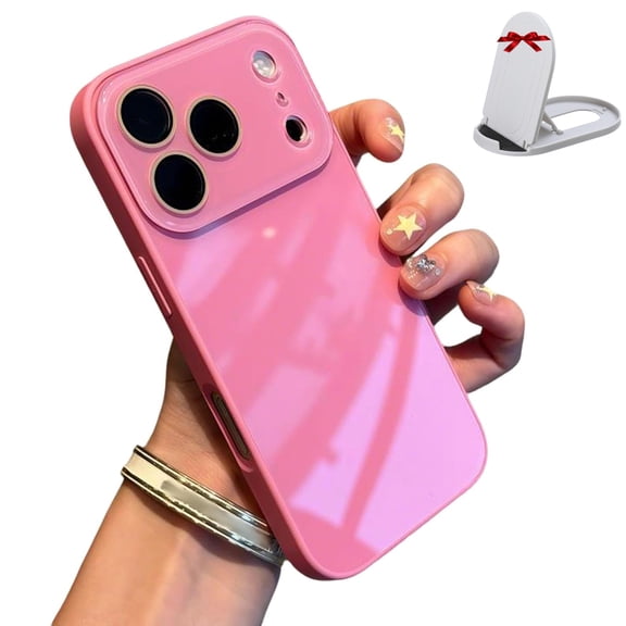 Luxury Crystal Texture Phone Case for iPhone 17Pro, Cute Solid Color Anti-Fall Full Coverage Camera Lens Protection Cover for iPhone (Pink)