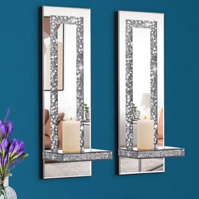 Crystal Crush Diamond Wall Sconces Set of 2, Silver Mirrored Candle Holders for Wall, Decorative Wall Sconce for Living Room Bedroom Dining Room FZBCTLDZ
