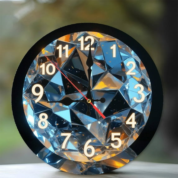 Luxury Crystal Wall Clock with Diamond Design 10-Inch Silent Wooden Wall Clock, Battery Operated (AA Batteries Not Included), Artistic Home Decor