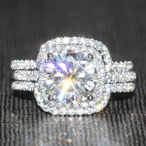 Luxury Cubic Zircon 3pcs/set 925 Silver Ring Wedding Women Jewelry Sz 6-10