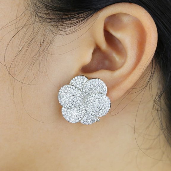 Luxury Cubic Zirconia Flower 14K Yellow Gold Earrings Golden Silver Beautiful Women Jewelry for Brides