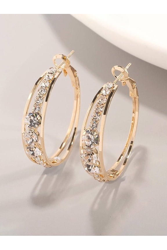 Luxury Cubic Zirconia Hoop Earrings Yellow Gold 1 Pair